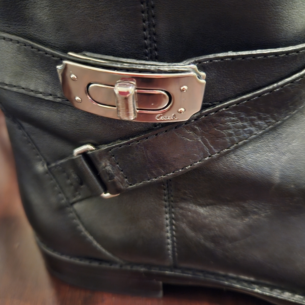 Coach Christine black leather supple pull on riding flat boots 8.5M $398 retail - Picture 3 of 8